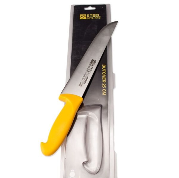 Juego de cuchillos de cocina en acero inoxidable de alto rendimiento (3 piezas) Steel Beta Pro, 3 cuchillos carniceros profesionales (20 cm, 25 cm y 30 cm), mango de polipropeno