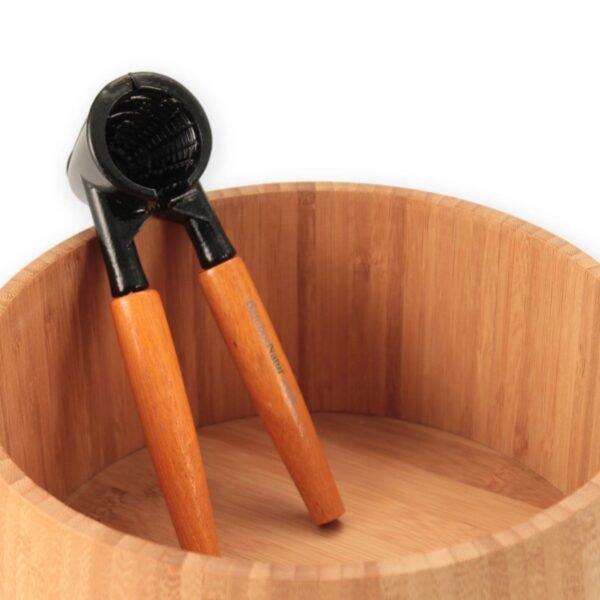 Set Cascanueces y Bol de Bambú para Frutos Secos (2 Piezas)  Cascanueces Metálico con Mango de Madera + Cuenco Redondo | Ideal para Nueces, Avellanas y Más | Bamboo Natur