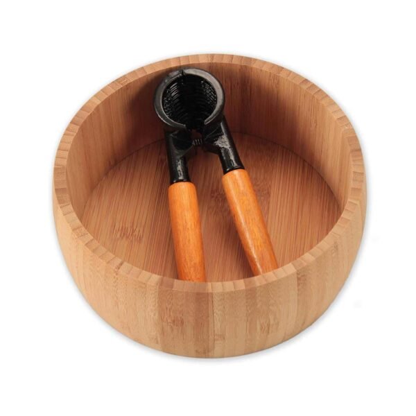 Set Cascanueces y Bol de Bambú para Frutos Secos (2 Piezas)  Cascanueces Metálico con Mango de Madera + Cuenco Redondo | Ideal para Nueces, Avellanas y Más | Bamboo Natur