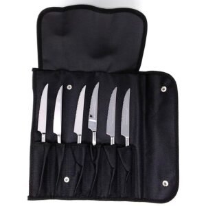 Cuchillos chuleteros en acero premium de 22 cm (6 piezas) Trento Kobe, 1 funda