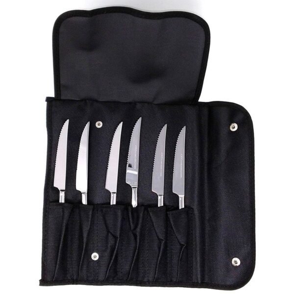 Cuchillos chuleteros en acero premium de 22 cm (6 piezas) Trento Kobe, 1 funda