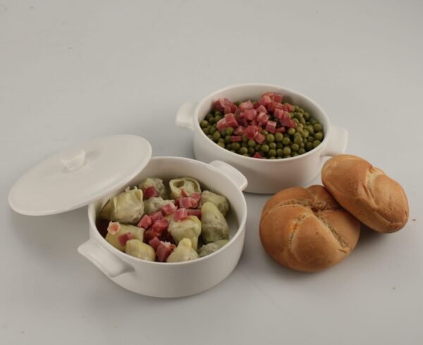 Cazuelas cocotte pequeñas de porcelana blanca con tapa (3 piezas) Ovum
