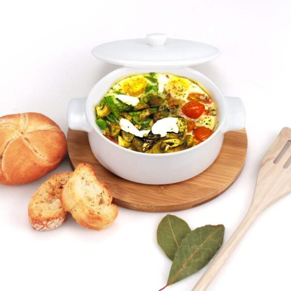 Cazuelas cocotte pequeñas de porcelana blanca con tapa (3 piezas) Ovum