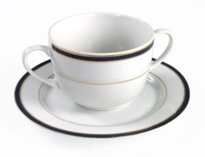 consome-sonata.jpg Juego de boles consomé de porcelana blanca (12 piezas) Sonata, 6 boles consomé con asas (33cl), 6 platillos para tazas, con filo de oro