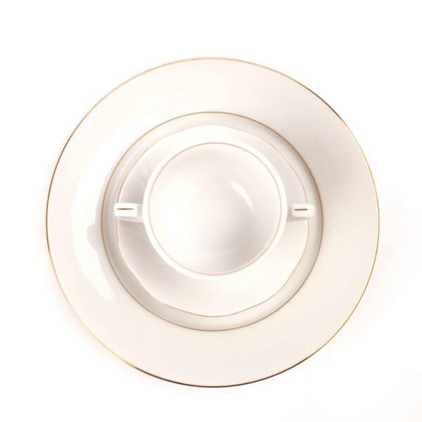 Juego de boles (24 piezas) consomé de porcelana blanca  Lubeck, 12 boles consomé con asas (35 cl), 12 platillos para tazas, con filo de oro