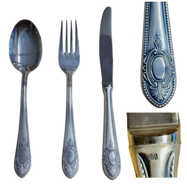 CRC Toscana 1280 Cubertería 70 piezas en acero inoxidable con baño de plata, servicio completo con cubiertos de menú, postre y piezas de servir