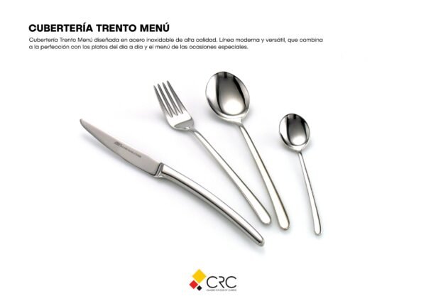 Cubertería Acero Inoxidable (24 Piezas) Trento Menú, Juego de Cubiertos para 6 Comensales, Tenedores, Cuchillos Chuleteros, Cucharas Soperas y de Postre, Menaje de Mesa Elegante y Duradero
