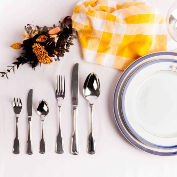 Juego de cubiertos de postre en acero inoxidable 18/10 monoblock pulidos con baño en plata (18 piezas) Bonn, 6 tenedores de postre, 6 cucharas de postre y 6 cuchillos de postre