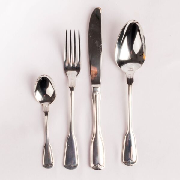 Juego de cubiertos en acero inoxidable 18/10 monoblock pulidos con baño en plata y (24 piezas) Bonn, 6 tenedores, 6 cucharas, 6 cuchillos, 6 cucharas de postre