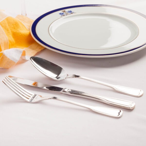Juego de cubiertos mesa  en acero inoxidable con baño de plata (18 piezas) Bonn 5500, 6 cucharas mesa ;20 cm 6 tenedores mesa 19,5 cm;6 cuchillos mesa21,5 cm