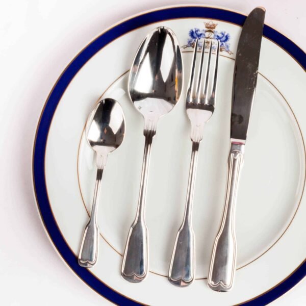 Juego de cubiertos en acero inoxidable 18/10 monoblock pulidos con baño en plata y (24 piezas) Bonn, 6 tenedores, 6 cucharas, 6 cuchillos, 6 cucharas de postre