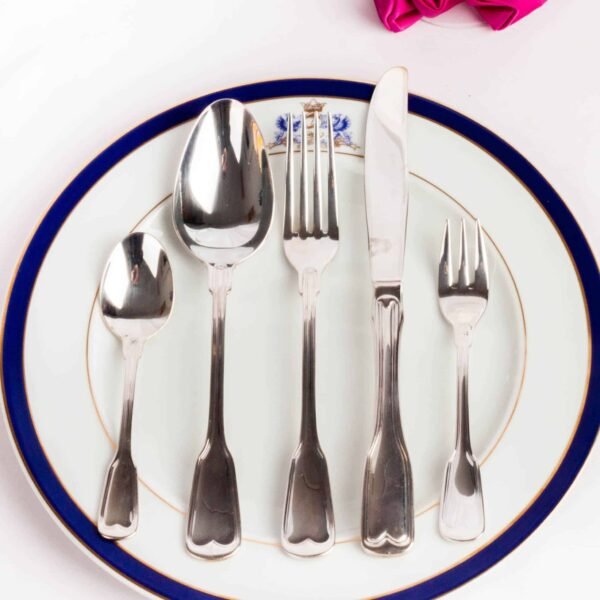 Juego de cubiertos en acero inoxidable 18/10 monoblock pulidos con baño en plata (30 piezas) Bonn, 6 tenedores, 6 cucharas, 6 cuchillos, 6 cucharas de postre, 6 tenedores de postre