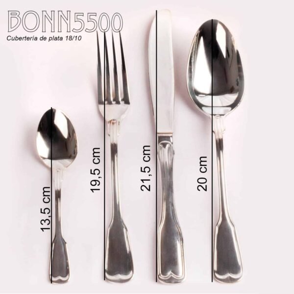 Juego de cubiertos en acero inoxidable 18/10 monoblock pulidos con baño en plata y (24 piezas) Bonn, 6 tenedores, 6 cucharas, 6 cuchillos, 6 cucharas de postre