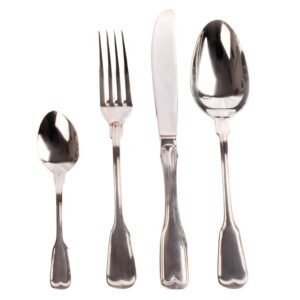 Juego de cubiertos en acero inoxidable 18/10 monoblock pulidos con baño en plata y (24 piezas) Bonn, 6 tenedores, 6 cucharas, 6 cuchillos, 6 cucharas de postre