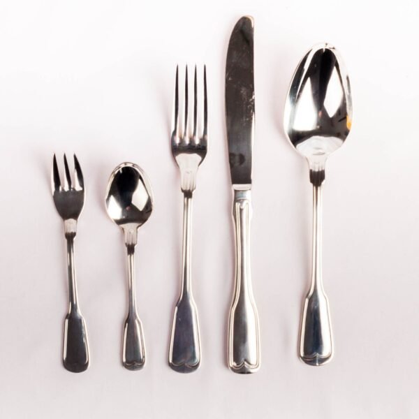 Juego de cubiertos en acero inoxidable 18/10 monoblock pulidos con baño en plata (30 piezas) Bonn, 6 tenedores, 6 cucharas, 6 cuchillos, 6 cucharas de postre, 6 tenedores de postre