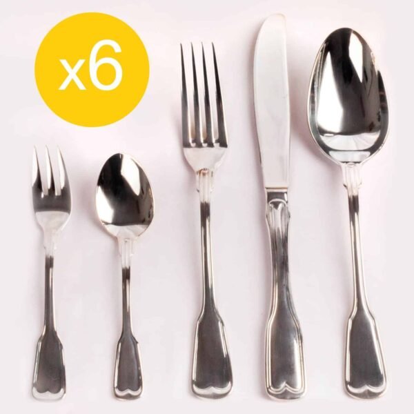 Juego de Cubiertos Bonn (36 Piezas) Acero Inoxidable Pulido con Baño en Plata, Cubertería Completa para 6 Personas con Tenedores, Cucharas, Cuchillos y Cubiertos de Postre