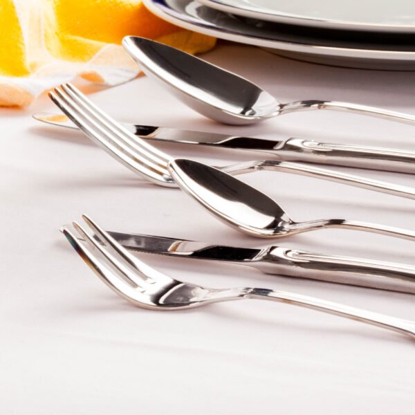 Juego de cubiertos de postre en acero inoxidable 18/10 monoblock pulidos con baño en plata (18 piezas) Bonn, 6 tenedores de postre, 6 cucharas de postre y 6 cuchillos de postre