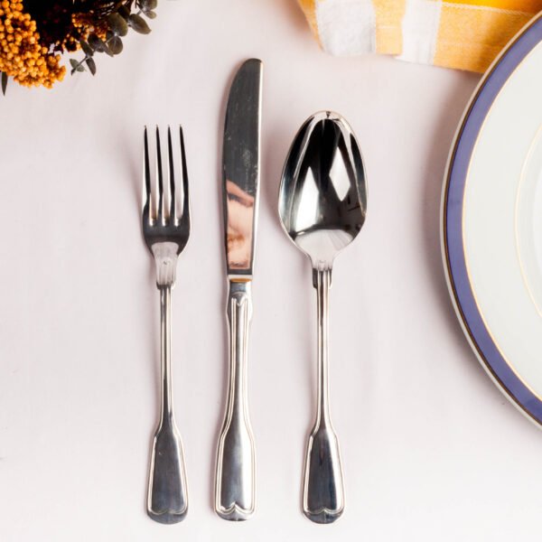 Juego de cubiertos mesa  en acero inoxidable con baño de plata (18 piezas) Bonn 5500, 6 cucharas mesa ;20 cm 6 tenedores mesa 19,5 cm;6 cuchillos mesa21,5 cm