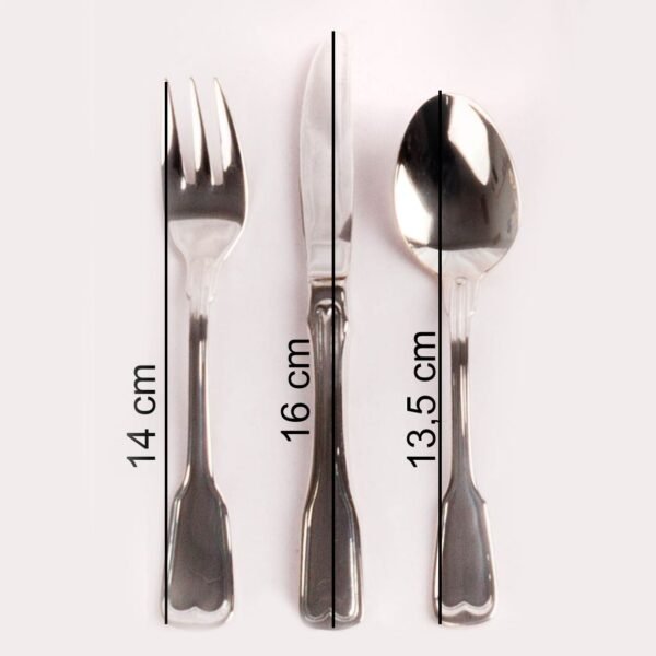 Juego de cubiertos de postre en acero inoxidable 18/10 monoblock pulidos con baño en plata (18 piezas) Bonn, 6 tenedores de postre, 6 cucharas de postre y 6 cuchillos de postre