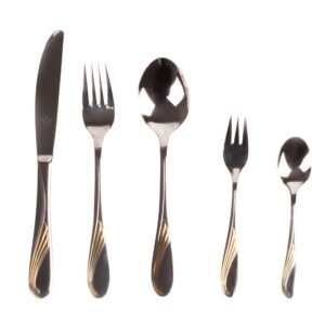 Juego de cubiertos en acero inoxidable 18/10 pulidos y decorados en oro (30 piezas) Nápoles, 6 cucharas, 6 tenedores, 6 cuchillos, 6 cucharas de postre, 6 tenedores de postre