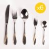 Juego de cubiertos en acero inoxidable 18/10 pulidos y decorados en oro (24 piezas) Nápoles, 6 cucharas, 6 tenedores, 6 cuchillos, 6 cucharas de postre