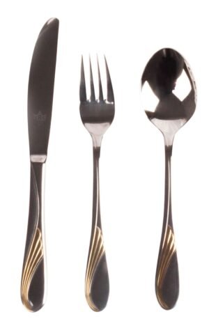 Juego de cubiertos en acero inoxidable 18/10 pulidos y bañados en oro (18 piezas) Nápoles, 6 cucharas, 6 tenedores, 6 cuchillos