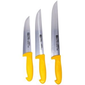 Juego de cuchillos de cocina en acero inoxidable de alto rendimiento (3 piezas) Steel Beta Pro, 3 cuchillos carniceros profesionales (20 cm, 25 cm y 30 cm), mango de polipropeno