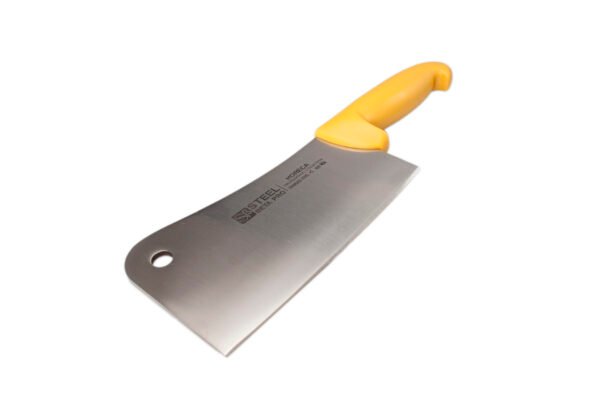 cuchillo-de-carnicero-macheta-steel-beta-pro-scaled-1.jpg Steel Beta Pro cuchillo macheta profesional 17 cm, acero inoxidable alto rendimiento, mango ergonómico amarillo, línea βPRO