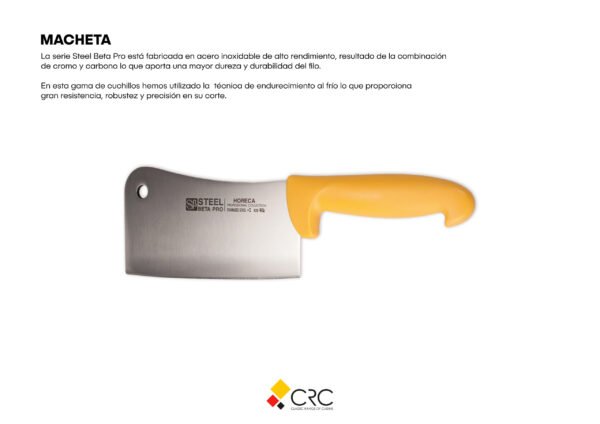 cuchillo-machete-steelbetapro-1285-scaled-1.jpg Steel Beta Pro cuchillo macheta profesional 17 cm, acero inoxidable alto rendimiento, mango ergonómico amarillo, línea βPRO