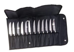 cuchillos-chuleteros-12-trento-1-scaled-1.jpg Set de Cuchillos para carne Chuleteros (12 piezas)Trento Kobe de Acero Inoxidable Pulido con Hoja micro dentada , curvas afiladas con Funda de Transporte o regalo
