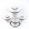 Juego de té de porcelana blanca con filo de oro y azul cobalto (27 piezas) Royal Blue, 12 tazas de té, 12 platillos para tazas, 1 tetera, 1 lechera, 1 azucarero