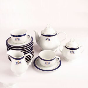 Juego de té de porcelana blanca (27 piezas) Duisburg, 12 tazas de té, 12 platillos para tazas, 1 tetera, 1 lechera, 1 azucarero, estilo victoriano