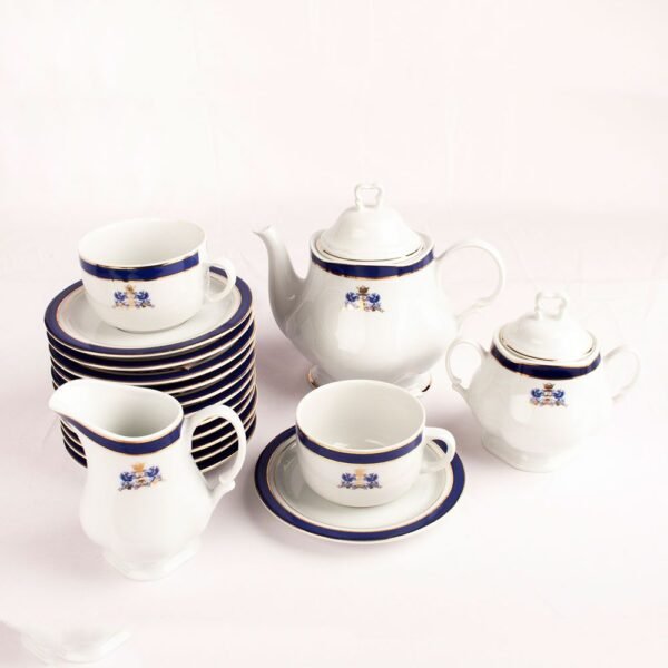 Juego de té de porcelana blanca (27 piezas) Duisburg, 12 tazas de té, 12 platillos para tazas, 1 tetera, 1 lechera, 1 azucarero, estilo victoriano