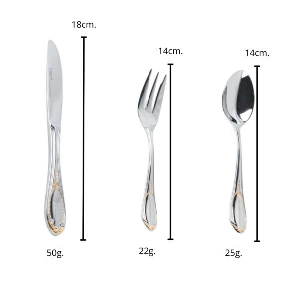 Cubertería Glamour 7000 deco (24 Piezas) Acero Inoxidable con Decoracion en Oro de 23–24K, Servicio para 4, Apta para lavavajillas