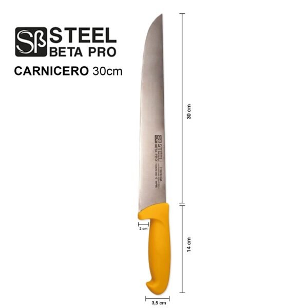 Juego de cuchillos de cocina en acero inoxidable de alto rendimiento (3 piezas) Steel Beta Pro, 3 cuchillos carniceros profesionales (20 cm, 25 cm y 30 cm), mango de polipropeno