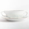 Juego de 12  boles consomé de porcelana blanca (24 piezas) Rhein, 12 tazas consomé con asas (300 cl), 12 platillos para tazas, con filo de oro