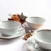 Juego de 12  boles consomé de porcelana blanca (24 piezas) Rhein, 12 tazas consomé con asas (300 cl), 12 platillos para tazas, con filo de oro