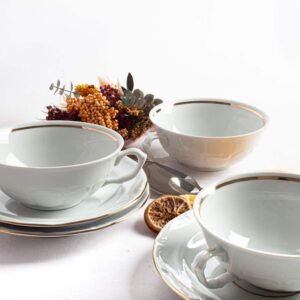 juegoconsome-rhein-17.jpg Juego de 12 boles consomé de porcelana blanca (24 piezas) Rhein, 12 tazas consomé con asas (300 cl), 12 platillos para tazas, con filo de oro