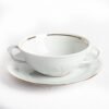 Juego de 12  boles consomé de porcelana blanca (24 piezas) Rhein, 12 tazas consomé con asas (300 cl), 12 platillos para tazas, con filo de oro