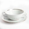 Juego de 12  boles consomé de porcelana blanca (24 piezas) Rhein, 12 tazas consomé con asas (300 cl), 12 platillos para tazas, con filo de oro