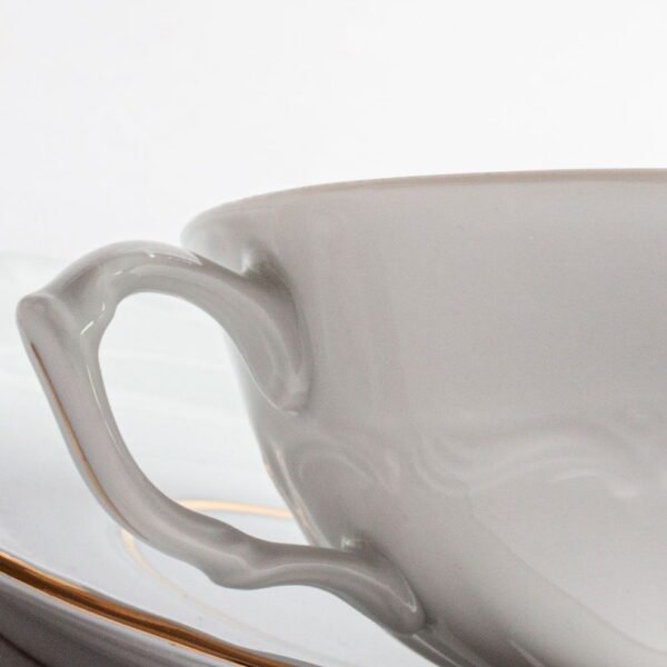 Juego de 12  boles consomé de porcelana blanca (24 piezas) Rhein, 12 tazas consomé con asas (300 cl), 12 platillos para tazas, con filo de oro