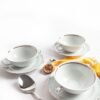 Juego de 12  boles consomé de porcelana blanca (24 piezas) Rhein, 12 tazas consomé con asas (300 cl), 12 platillos para tazas, con filo de oro