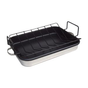 Fuente de Horno Chef – Lasagnera / Rustidera de Acero Inoxidable con Rejilla y Asas Antiadherente