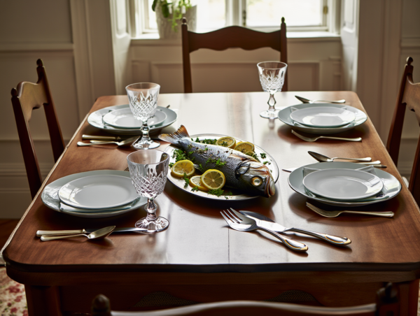 Juego de Servir Pescado Glamour 7000  (2 Piezas), Tenedor y Cuchillo de Pescado, Acero Inoxidable con Detalles en Oro 23-24K, Apto para lavavajillas