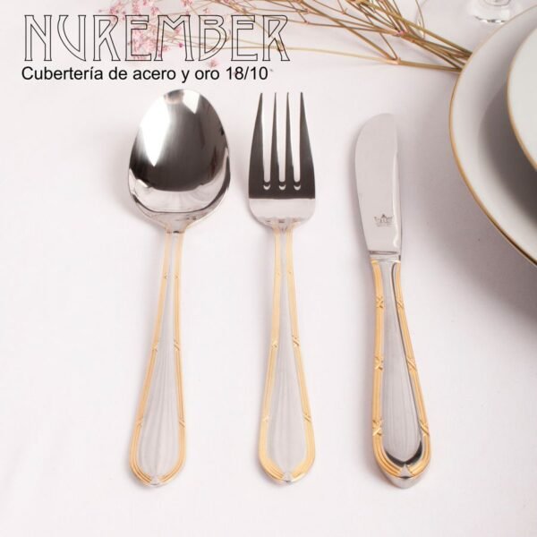 Juego de cubiertos en acero inoxidable bañados en oro (18 piezas) Nuremberg, 6 cucharas, 6 tenedores, 6 cuchillos