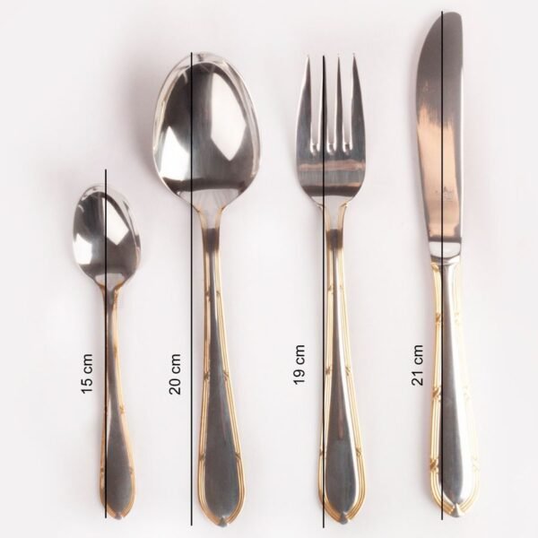 Juego de cubiertos en acero inoxidable 18/10 pulidos y bañados en oro (24 piezas) Nuremberg, 6 cucharas, 6 tenedores, 6 cuchillos, 6 cucharas de postre