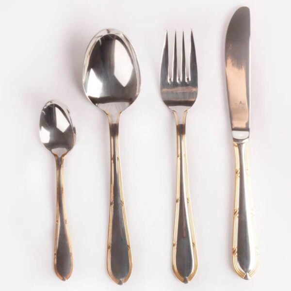 Juego de cubiertos en acero inoxidable 18/10 pulidos y bañados en oro (24 piezas) Nuremberg, 6 cucharas, 6 tenedores, 6 cuchillos, 6 cucharas de postre