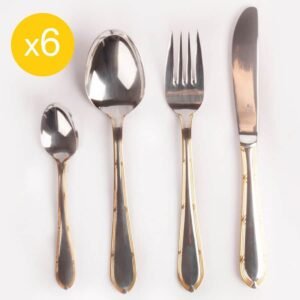 Juego de cubiertos en acero inoxidable 18/10 pulidos y bañados en oro (24 piezas) Nuremberg, 6 cucharas, 6 tenedores, 6 cuchillos, 6 cucharas de postre
