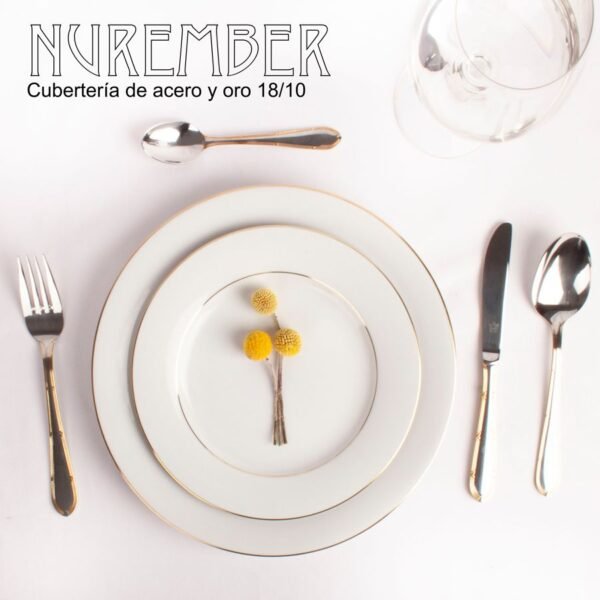 Juego de cubiertos en acero inoxidable 18/10 pulidos y bañados en oro (24 piezas) Nuremberg, 6 cucharas, 6 tenedores, 6 cuchillos, 6 cucharas de postre