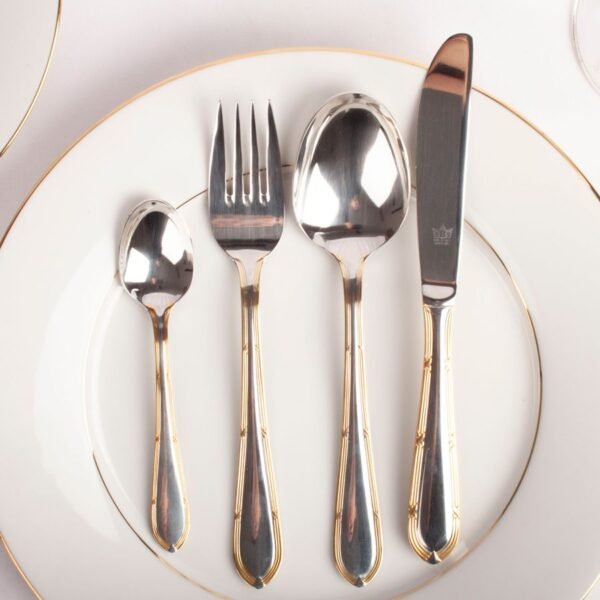 Juego de cubiertos en acero inoxidable 18/10 pulidos y bañados en oro (24 piezas) Nuremberg, 6 cucharas, 6 tenedores, 6 cuchillos, 6 cucharas de postre